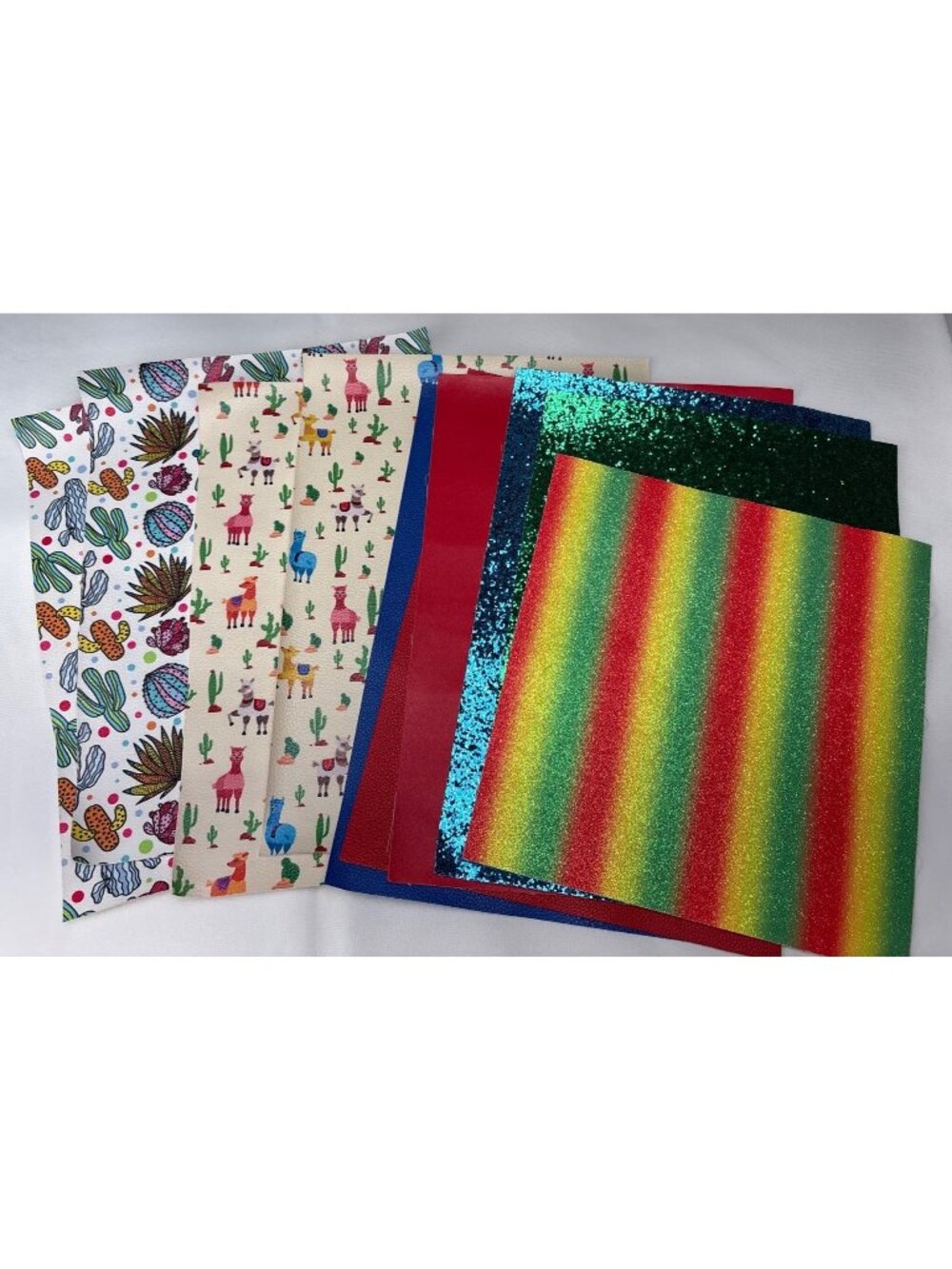 Colorful Faux Leather Sheets Hair Bows - Cacti Llamas Glitter Rainbow Set